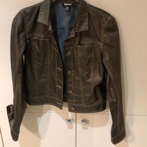 Coated denim and olive colored jacket